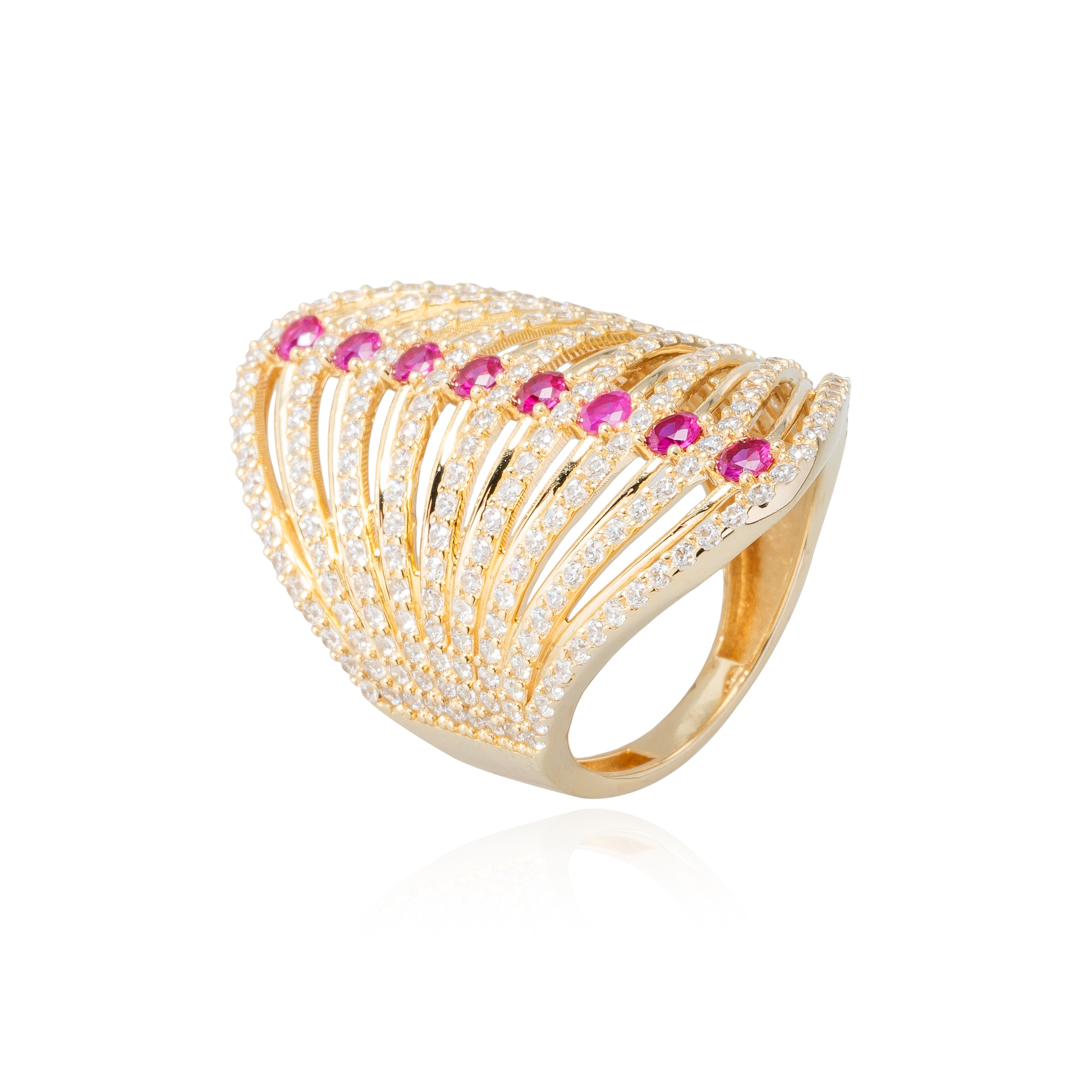 Anillo de mujer lanzadera con circonitas oro 2 Anillo de mujer lanzadera con circonitas oro - Imagen 2