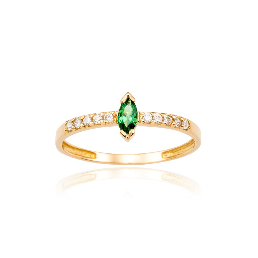 Anillo de mujer con circonitas y piedra de color esmeralda ORO 1 Anillo de mujer con circonitas y piedra de color esmeralda ORO