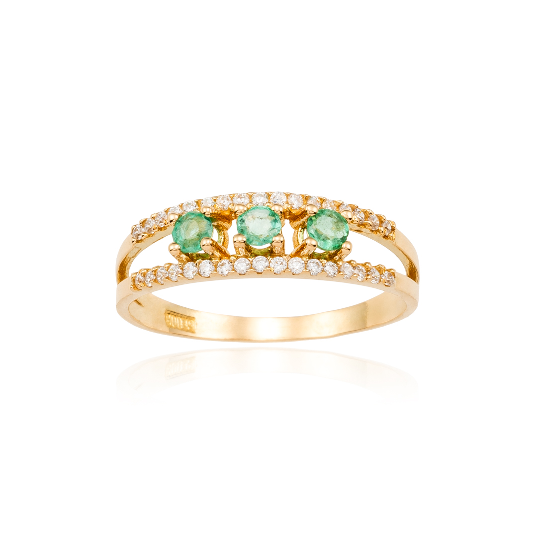 Anillo oro triple esmeralda y circonitas doble banda 2 Anillo oro triple esmeralda y circonitas doble banda - Imagen 2