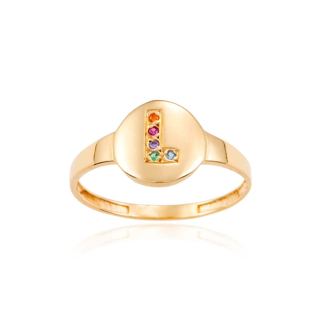 Anillo de letra L circonitas de color oro 1 Anillo de letra L circonitas de color oro