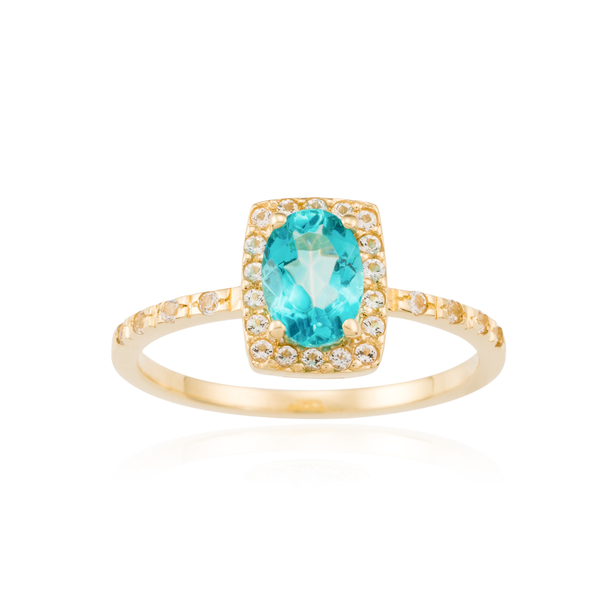 Anillo de mujer con circonitas y Topacio Paraiba oro 1 Anillo de mujer con circonitas y Topacio Paraiba oro