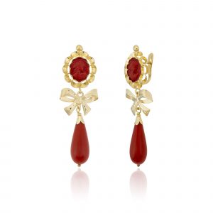 Pendientes Coral y Lazo Oro