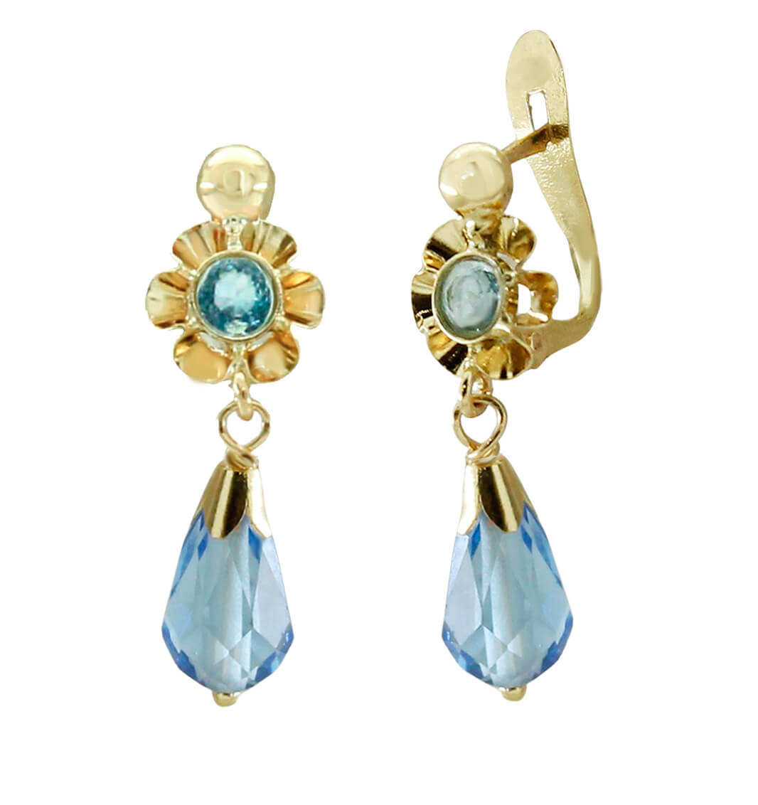 Pendientes niña piedra color agua marina oro 1 Pendientes niña piedra color agua marina oro