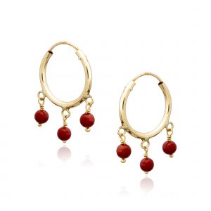 Pendientes aro con bolitas de coral o turquesa oro