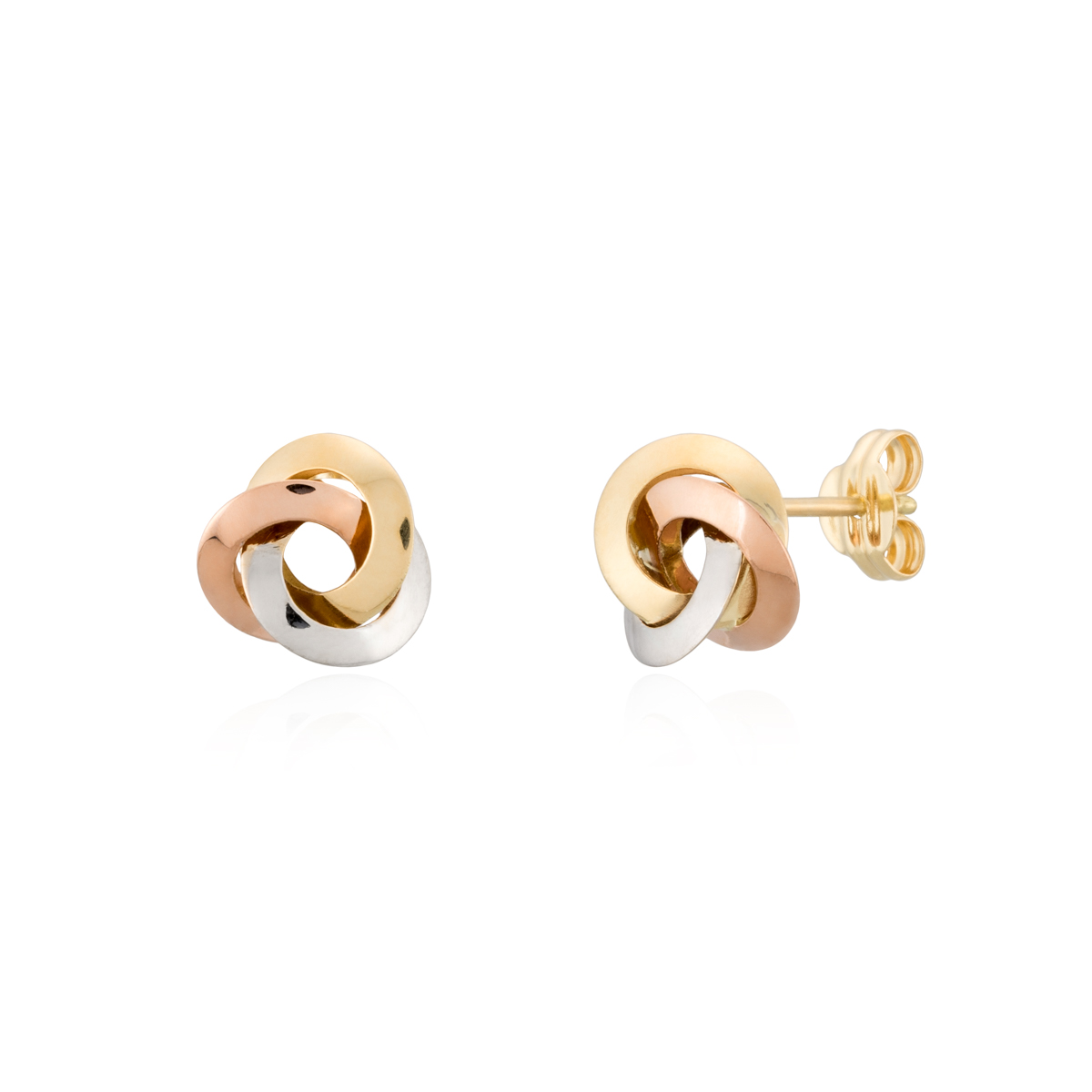 Pendientes de mujer nudo liso tricolor oro 1 Pendientes de mujer nudo liso tricolor oro