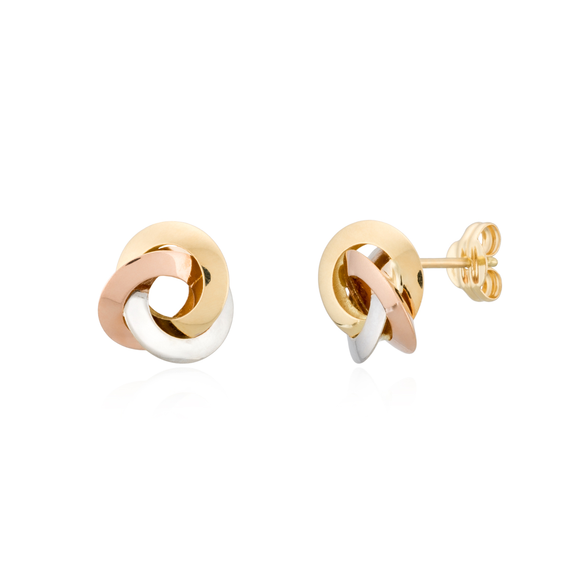Pendientes de mujer nudo liso tricolor oro 1 Pendientes de mujer nudo liso tricolor oro